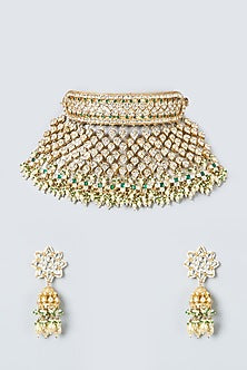 Gold Finish Kundan Polki Necklace Set