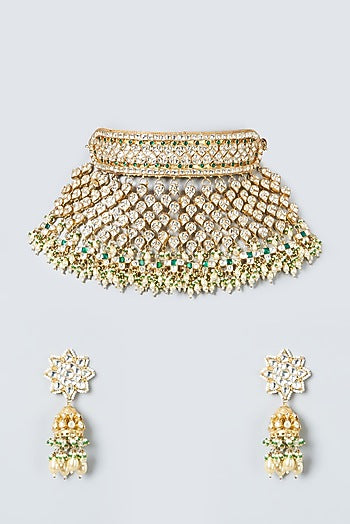 Gold Finish Kundan Polki Necklace Set