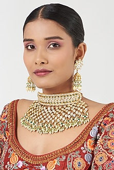 Gold Finish Kundan Polki Necklace Set