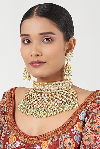 Gold Finish Kundan Polki Necklace Set