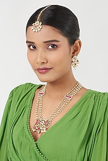 Gold Finish Pearls & Kundan Polki Necklace Set