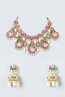 Gold Finish Multi-Colored Kundan Polki Necklace Set