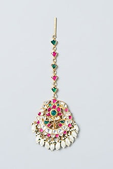 Gold Finish Multi-Colored Kundan Polki Maang Tikka