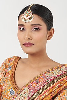 Gold Finish Multi-Colored Kundan Polki Maang Tikka