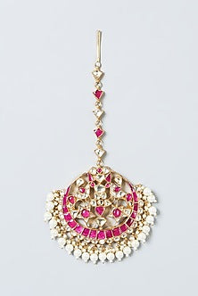 Gold Finish Kundan Polki & Pearls Maang Tikka