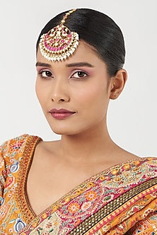 Gold Finish Kundan Polki & Pearls Maang Tikka