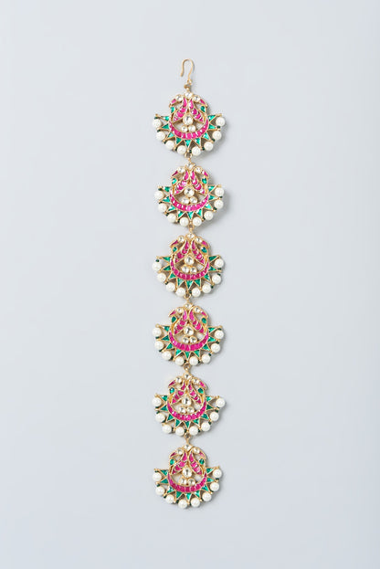 Gold Finish Multi-Colored Kundan Polki Hair Choti