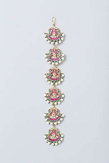 Gold Finish Multi-Colored Kundan Polki Hair Choti