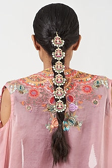 Gold Finish Multi-Colored Kundan Polki Hair Choti