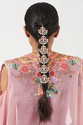 Gold Finish Multi-Colored Kundan Polki Hair Choti