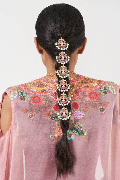 Gold Finish Multi-Colored Kundan Polki Hair Choti