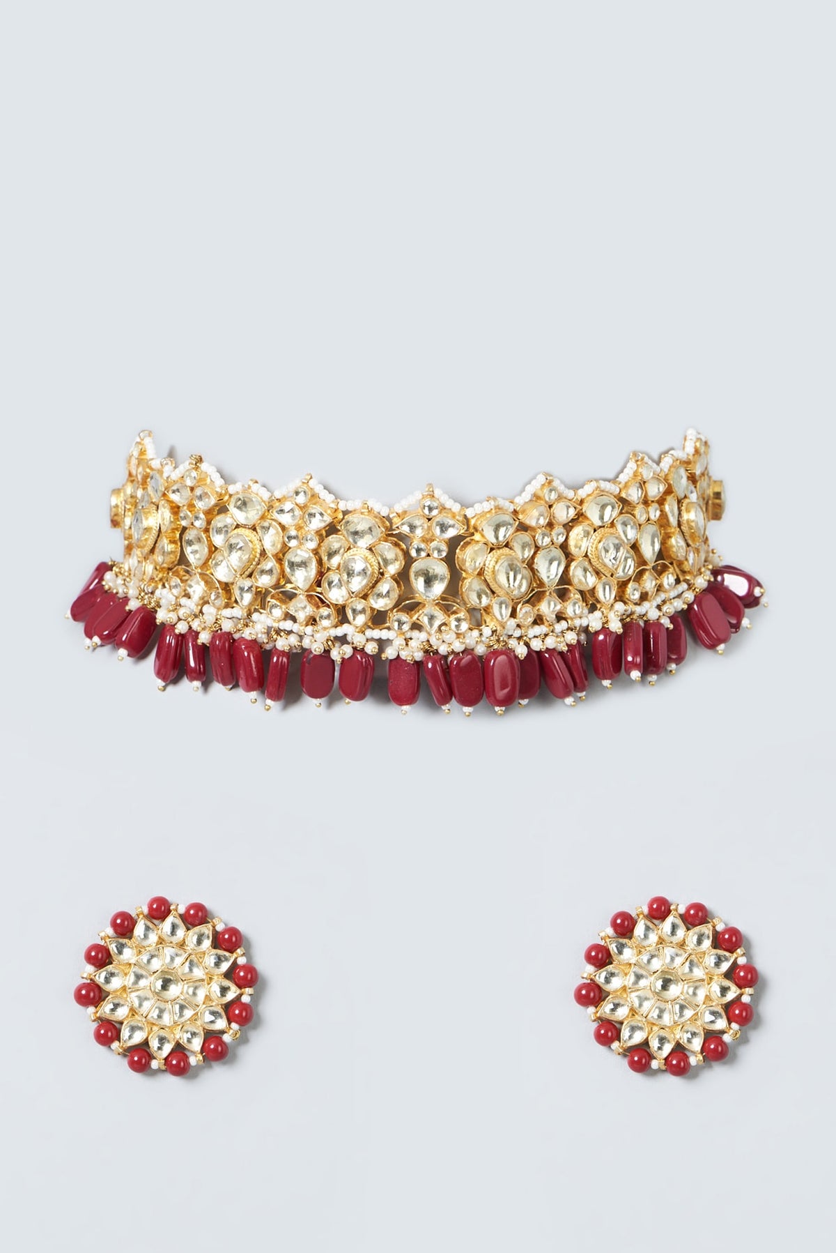 Gold Finish Kundan Polki Necklace Set