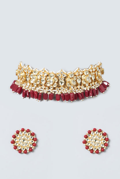 Gold Finish Kundan Polki Necklace Set