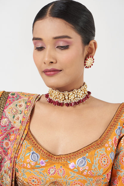 Gold Finish Kundan Polki Necklace Set