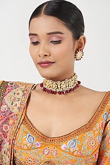 Gold Finish Kundan Polki Necklace Set