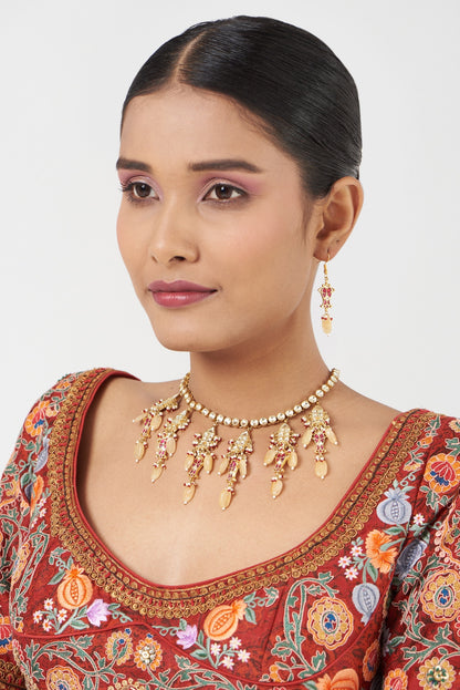 Gold Finish Necklace Set With Kundan Polki