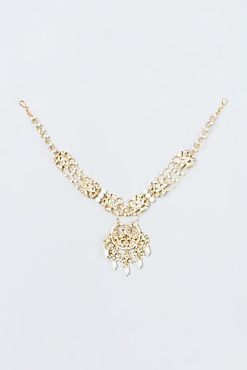 Gold Finish Kundan Polki & Pearl Beads Head Piece
