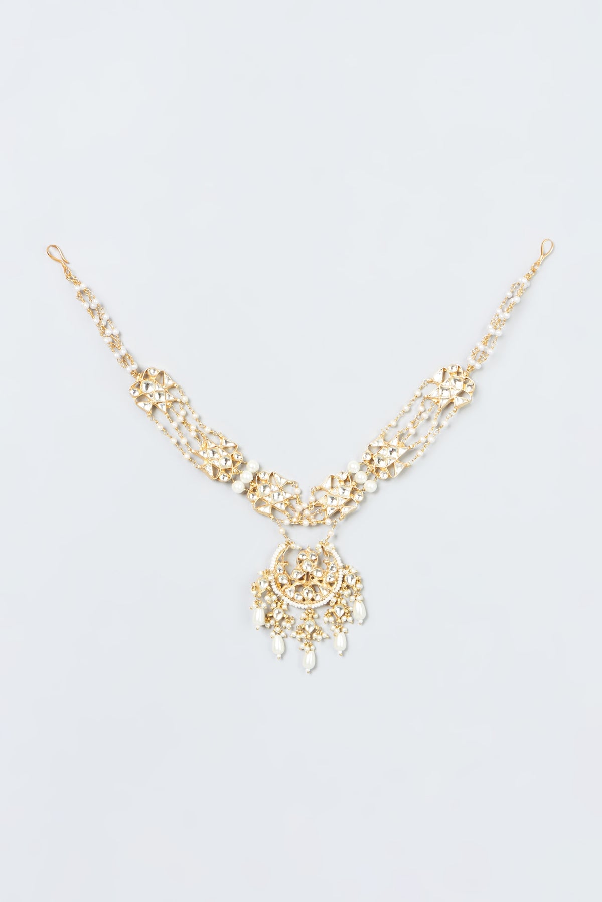 Gold Finish Kundan Polki & Pearl Beads Head Piece