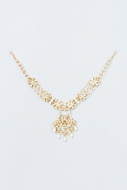Gold Finish Kundan Polki & Pearl Beads Head Piece