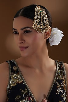 Gold Finish Kundan Polki & Beaded Pasa