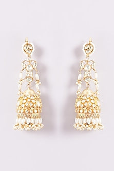 Gold Finish Kundan Polki & Pearl Beaded Dangler Earrings