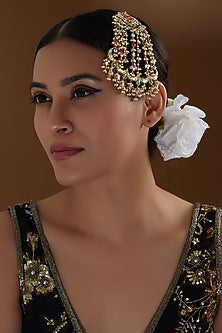 Gold Finish Multi-Colored Kundan Polki & Beaded Pasa