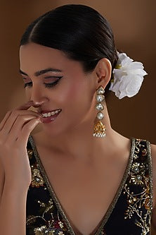 Gold Finish Kundan Polki & Beaded Dangler Earrings