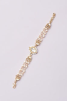 Gold Finish Kundan Polki & Pearl String Bracelet