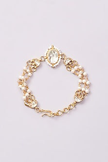 Gold Finish Kundan Polki & Pearl String Bracelet