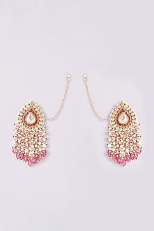 Gold Finish Kundan Polki & Pearl Bead Earrings