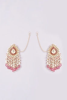 Gold Finish Kundan Polki & Pearl Bead Earrings