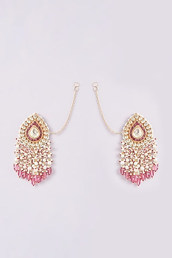 Gold Finish Kundan Polki & Pearl Bead Earrings