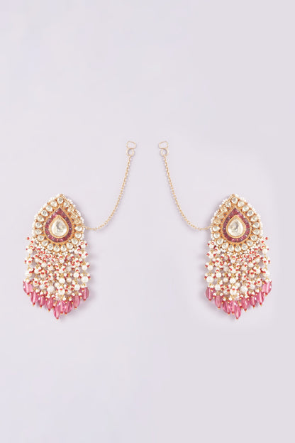 Gold Finish Kundan Polki & Pearl Bead Earrings