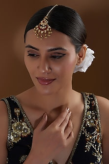 Gold Finish Kundan Polki & Beaded Maangtikka