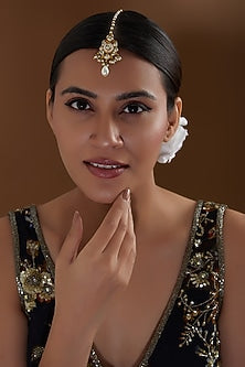 Gold Finish Kundan Polki & Pearl Maang Tikka