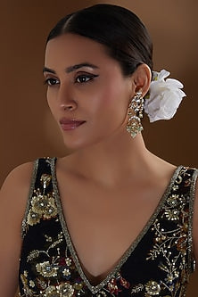 Gold Finish Kundan Polki & Green Beaded Dangler Earrings