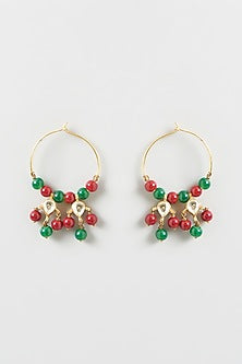 Gold Plated Jhumka Earrings With Kundan Polki