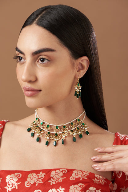 Gold Plated Kundan Polki Necklace Set