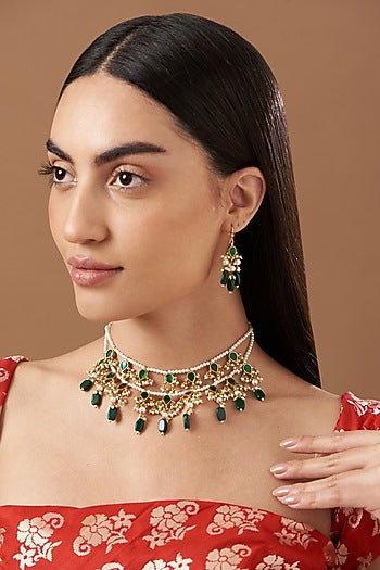 Gold Plated Kundan Polki Necklace Set