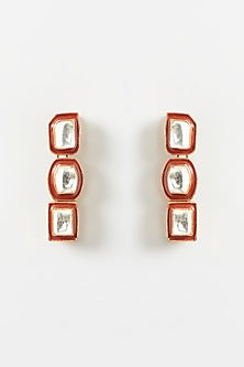Gold Finish Enameled Kundan Polki Earrings