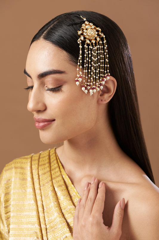 Gold Finish Kundan Polki & Pearls Passa
