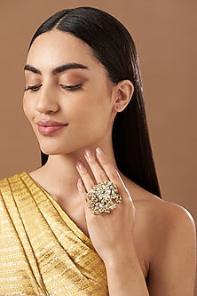 Gold Finish Kundan Polki Ring