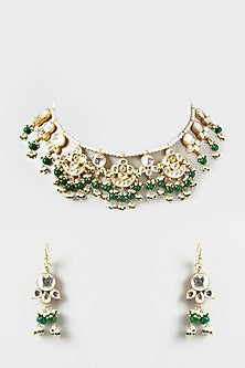Gold Finish Kundan Polki Choker Necklace Set