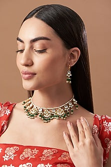 Gold Finish Kundan Polki Choker Necklace Set