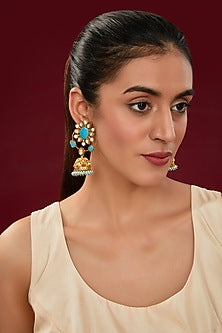 Gold Finish Firoza Kundan Polki Jhumka Earrings