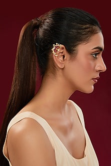 Gold Finish Kundan Polki & Pearl Beaded Stud Earrings