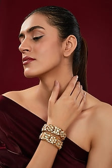 Gold Finish Kundan Polki Kadas (Set Of 2)