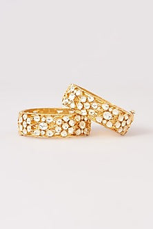 Gold Finish Kundan Polki Kadas (Set Of 2)