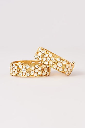 Gold Finish Kundan Polki Kadas (Set Of 2)