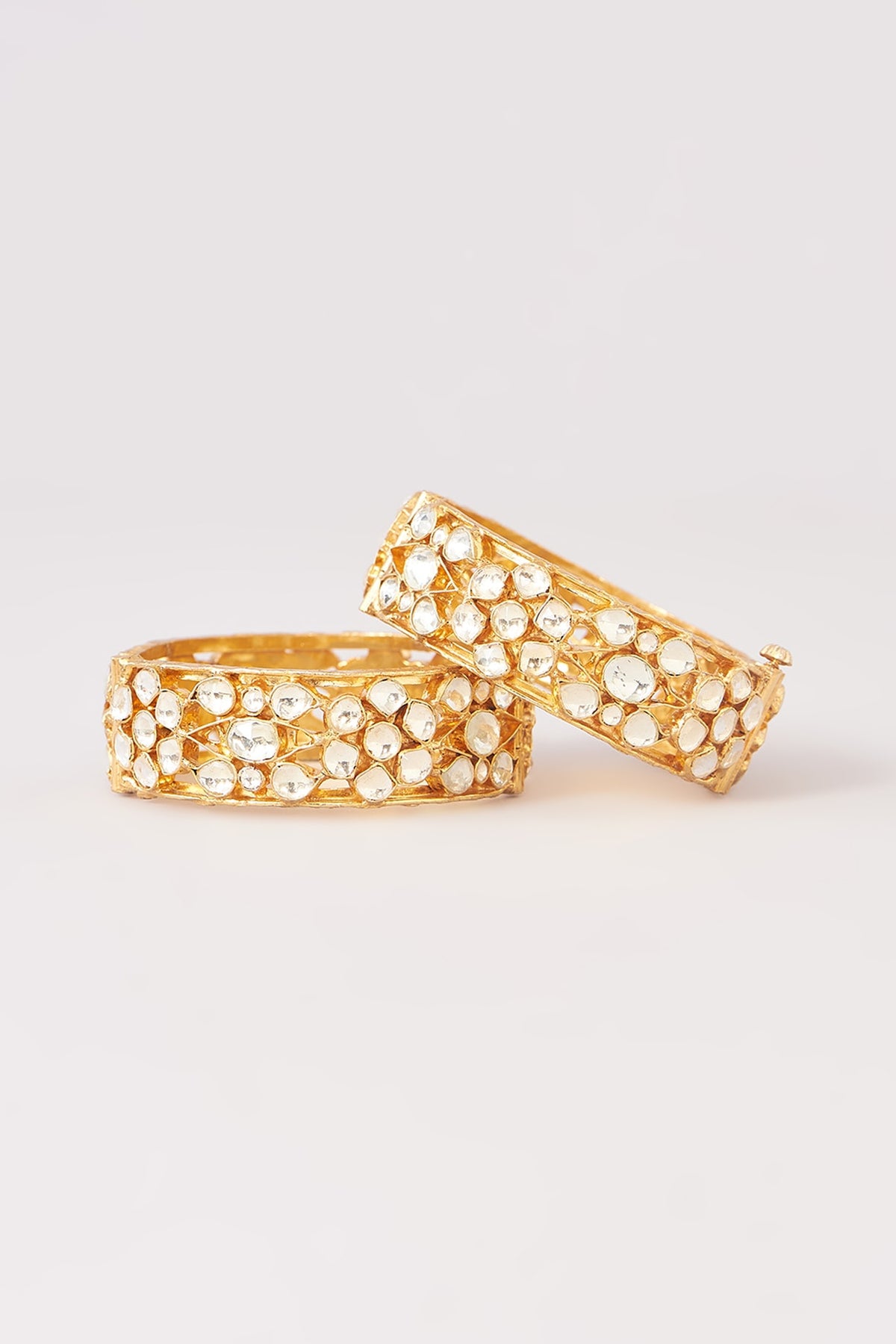 Gold Finish Kundan Polki Kadas (Set Of 2)
